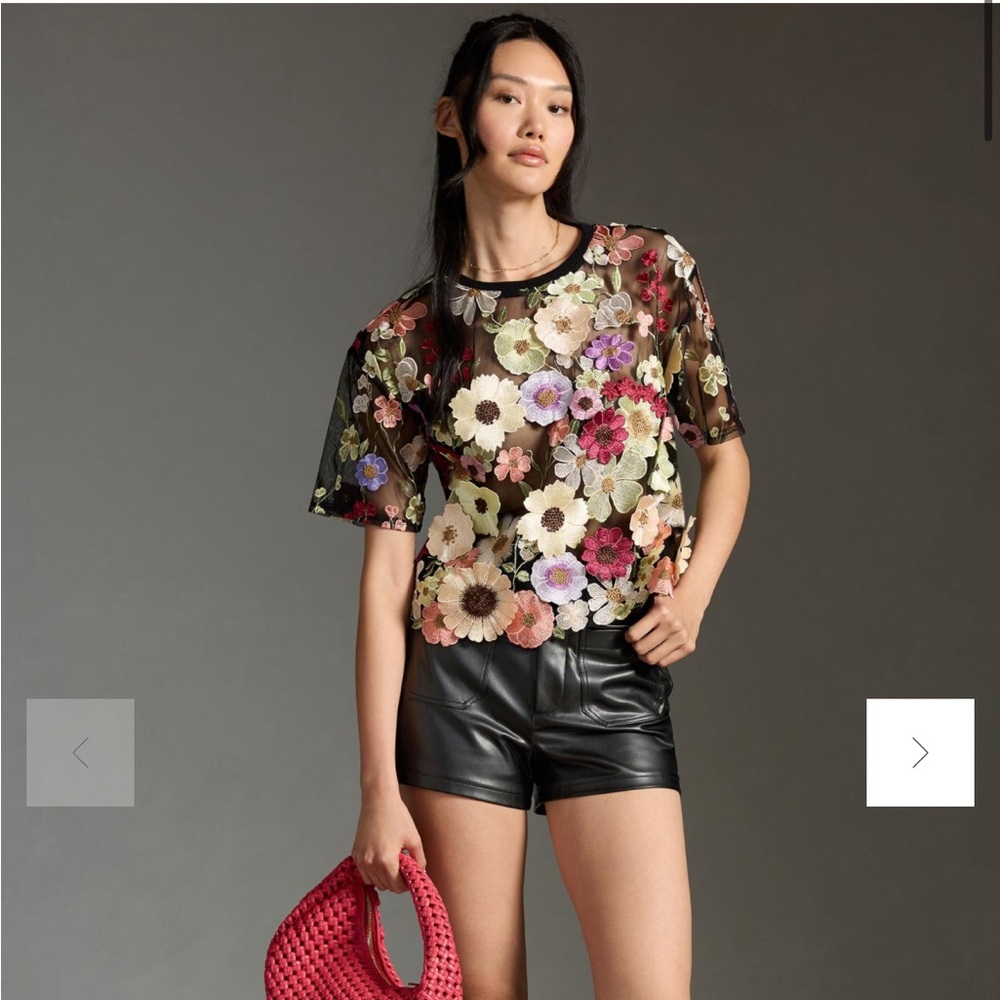 Anthropologie Floral Mesh Blouse - Black and Multicolor